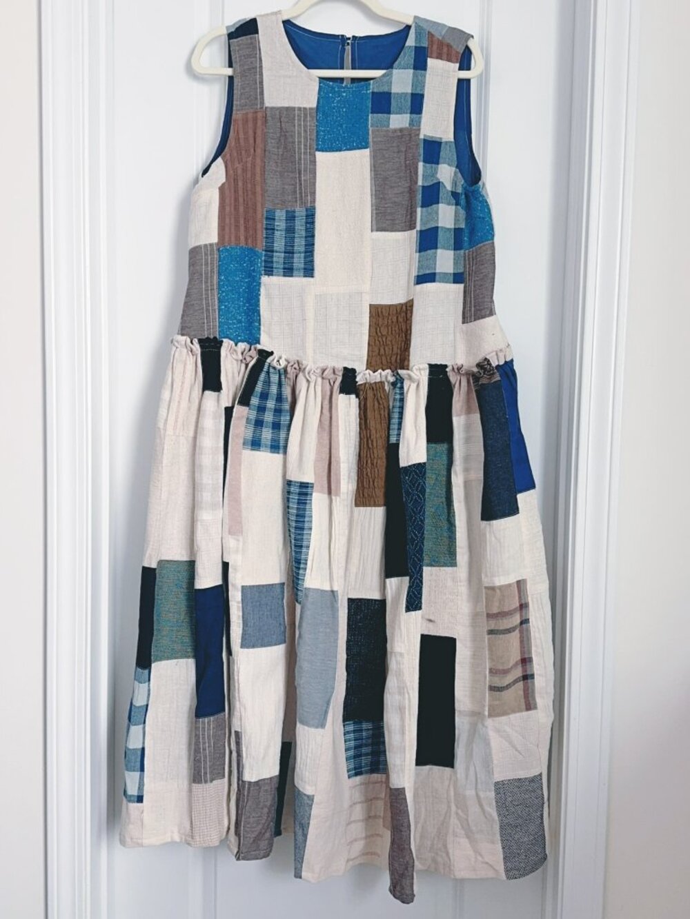 Indian Patchwork Cotton Dress Handmade Boho Midi Dress Artisan One of a Kind
